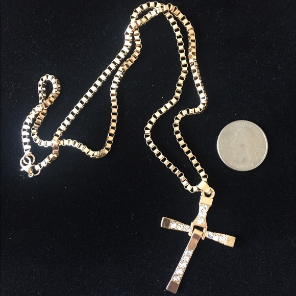 New! Gold Tone 24” BoxChain Cross Pendant Necklace - Picture 5 of 6